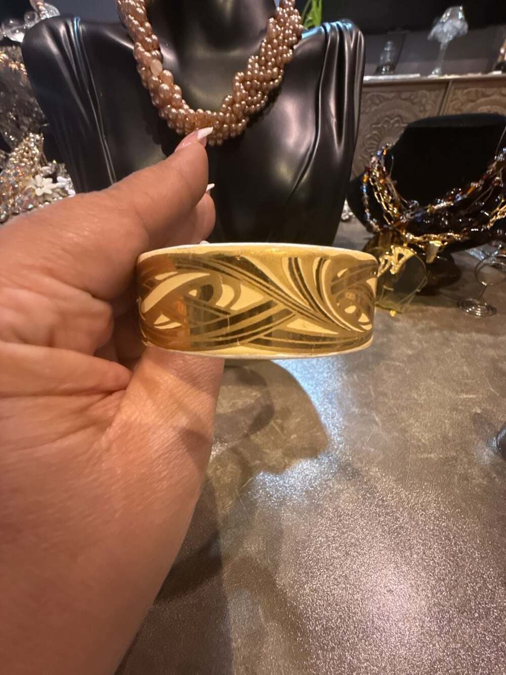 Studio Steinbock Bangle Bracelet Gold Scroll Enamel Cuff